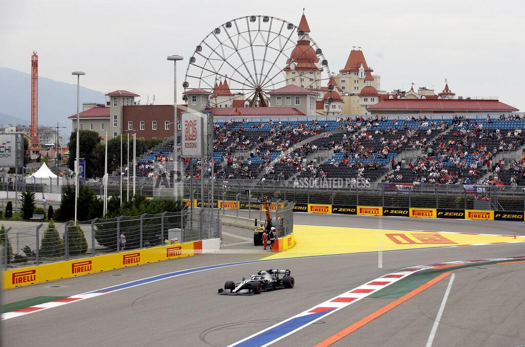 Luca Bruno Mercedes driver Valtteri Bottas of Finland steers his car during the second free practice at the 'Sochi Autodrom' Formula One circuit, in Sochi, Russia, Friday, Sept. 27, 2019. The Formula one race will be held on Sunday. (AP Photo/Luca Bruno)