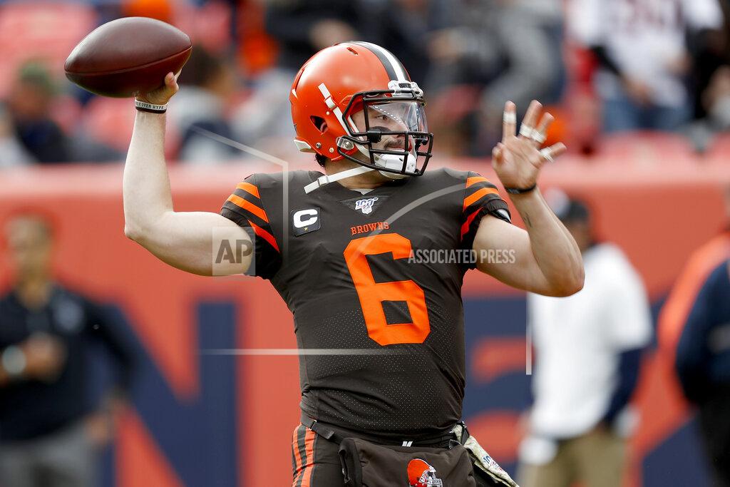 David Zalubowski Cleveland Browns quarterback Baker Mayfield (6) warms up prior to an NFL football game against the Denver Broncos, Sunday, Nov. 3, 2019, in Denver. (AP Photo/David Zalubowski)