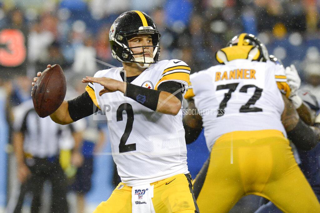 Mark Zaleski Pittsburgh Steelers quarterback Mason Rudolph (2) passes against the Tennessee Titans in the first half of a preseason NFL football game Sunday, Aug. 25, 2019, in Nashville, Tenn. (AP Photo/Mark Zaleski)