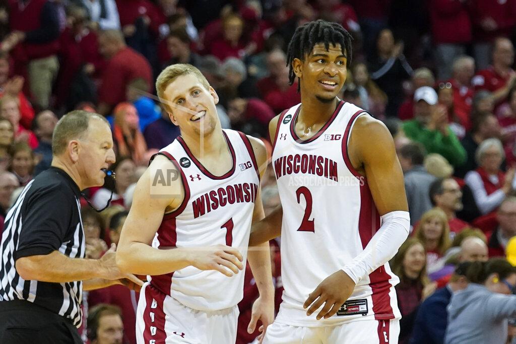 Andy Manis Wisconsin's Brevin Pritzl (1) and Aleem Ford celebrate a win over Rutgers in an NCAA college basketball game Sunday, Feb. 23, 2020, in Madison, Wis. (AP Photo/Andy Manis)