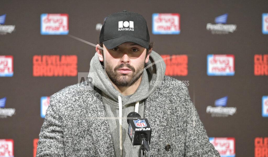David Richard Cleveland Browns quarterback Baker Mayfield answers questions during a news conference after an NFL football game against the Miami Dolphins, Sunday, Nov. 24, 2019, in Cleveland. (AP Photo/David Richard)