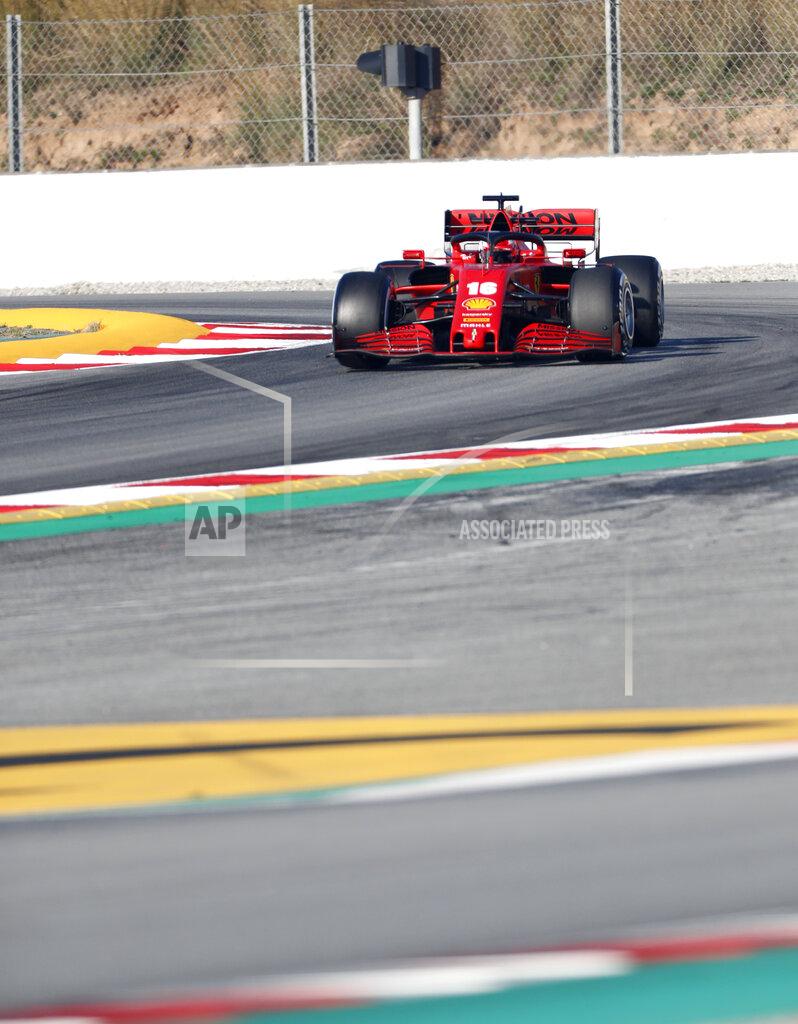 Joan Monfort Scuderia Ferrari Mission Winnow's Charles Leclerc drives during a Formula One pre-season testing session at the Barcelona Catalunya racetrack in Montmelo, outside Barcelona, Spain, Thursday, Feb. 20, 2020. (AP Photo/Joan Monfort)