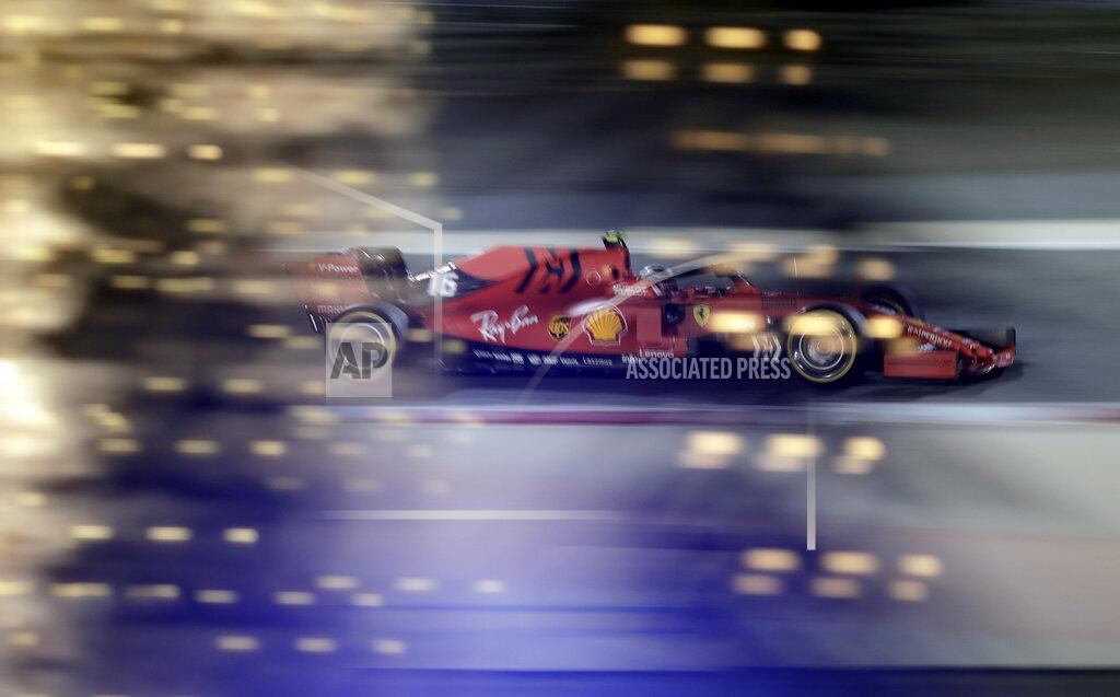 Hassan Ammar Ferrari driver Charles Leclerc of Monaco steers his car during the second free practice at the Formula One Bahrain International Circuit in Sakhir, Bahrain, Friday, March 29, 2019. The Bahrain Formula One Grand Prix will take place on Sunday. (AP Photo/Hassan Ammar)