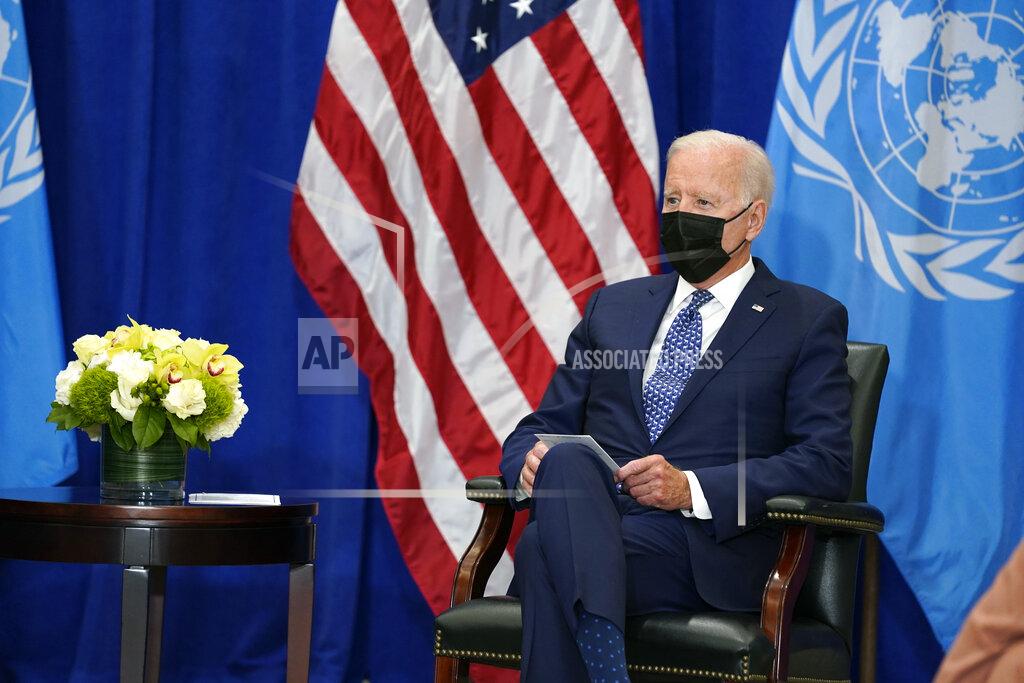 Evan Vucci President Joe Biden meets with United Nations Secretary General Antonio Guterres at the Intercontinental Barclay Hotel during the United Nations General Assembly, Monday, Sept. 20, 2021, in New York. (AP Photo/Evan Vucci)