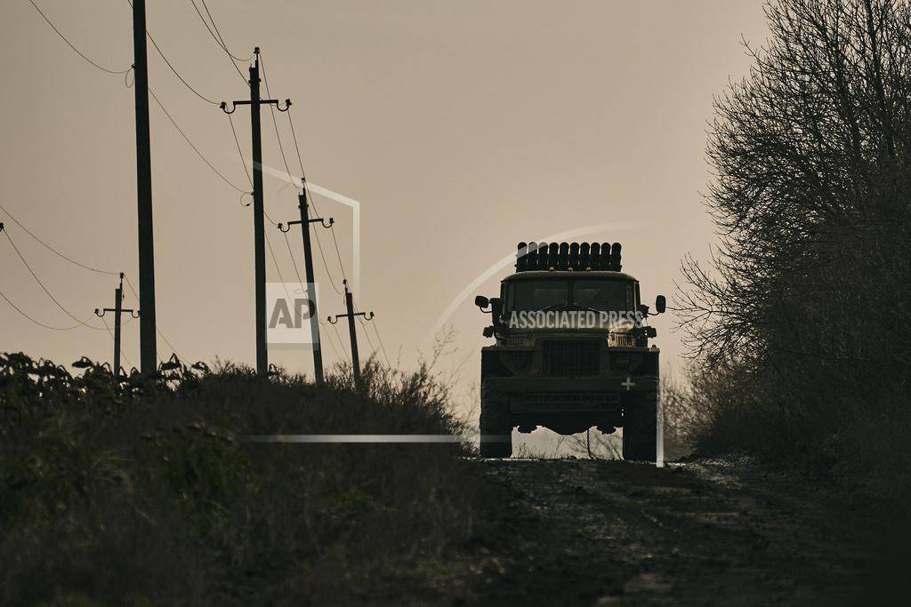 Libkos Ukrainian military's Grad multiple rocket launcher drives on the road in the frontline near Bakhmut, Donetsk region, Ukraine, Thursday, Nov. 24, 2022. (AP Photo/LIBKOS)