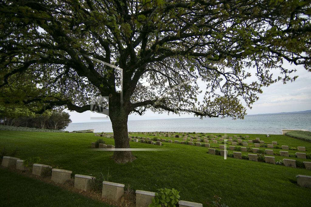 Emrah Gurel A view of Anzac Cove cemetery, on the site of the World War I landing of the ANZACs (Australian and New Zealand Army Corps) in Canakkale, Turkey, Saturday, April 24, 2021, a day ahead of the 106th anniversary of the Gallipoli Campaign. The Gallipoli Campaign of 1915 by Allied forces aimed to take control of the peninsula to weaken the Ottoman Empire. The campaign failed and Allied forces withdrew after eight months of fighting on the ground and some 250,000 casualties on both sides. The memorials were kept small due to the COVID-19 pandemic.(AP Photo/Emrah Gurel)