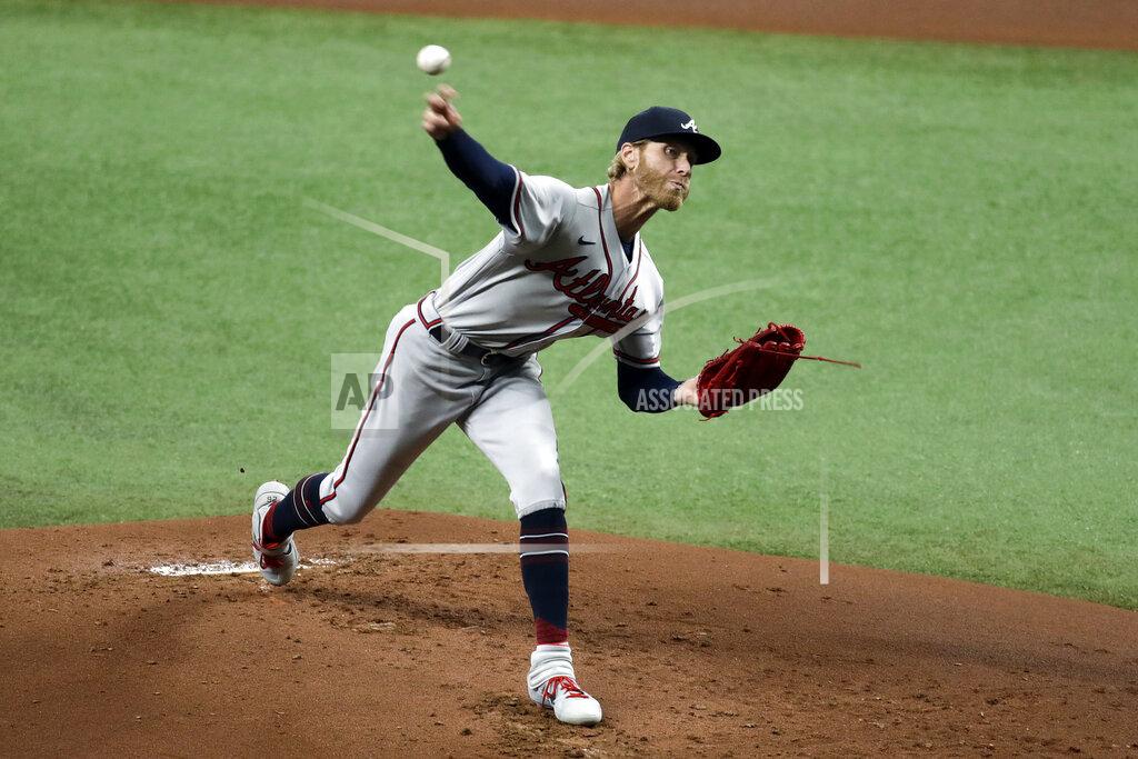 Chris O'meara Atlanta Braves starting pitcher Mike Foltynewicz delivers to the Tampa Bay Rays during the first inning of a baseball game Monday, July 27, 2020, in St. Petersburg, Fla. (AP Photo/Chris O'Meara)