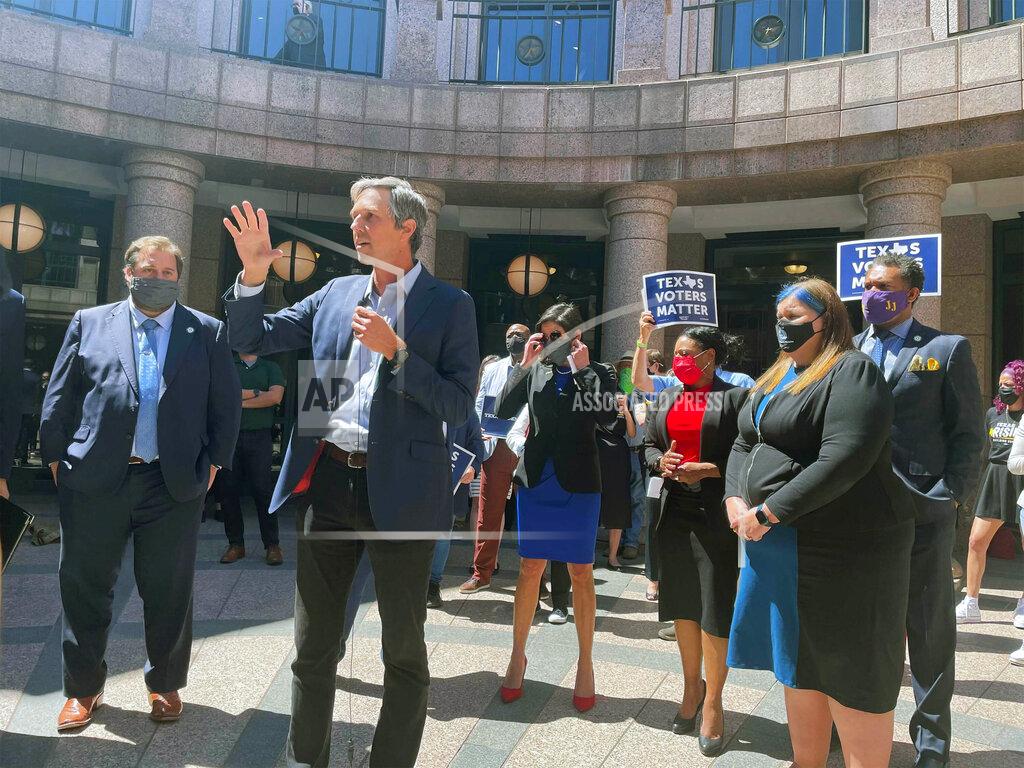 Former Democratic congressman Beto O'Rourke speaks against new proposed voting restrictions at the Texas Capitol on Thursday, March 25, 2021, in Austin, Texas. (AP Photo/Acacia Coronado)