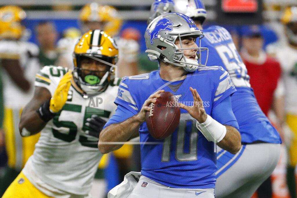 Rick Osentoski Detroit Lions quarterback David Blough throws during the first half of an NFL football game against the Green Bay Packers, Sunday, Dec. 29, 2019, in Detroit. (AP Photo/Rick Osentoski)