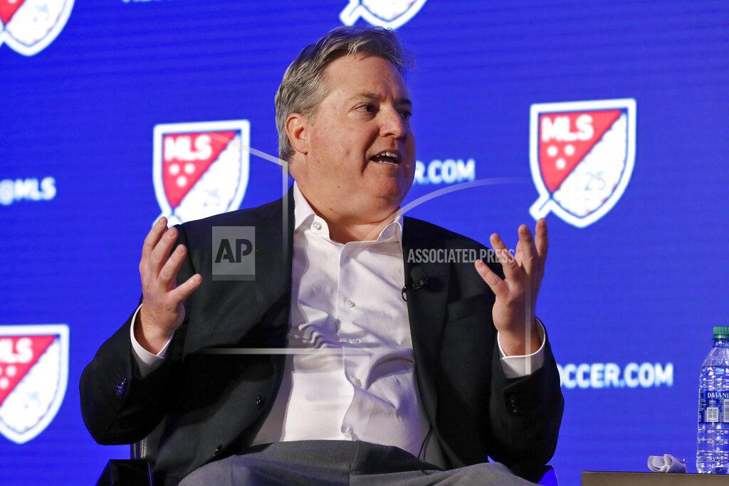 Richard Drew Los Angeles FC lead owner Larry Berg gestures during an interviewed at the Major League Soccer 25th Season kickoff event in New York, Wednesday, Feb. 26, 2020. (AP Photo/Richard Drew)