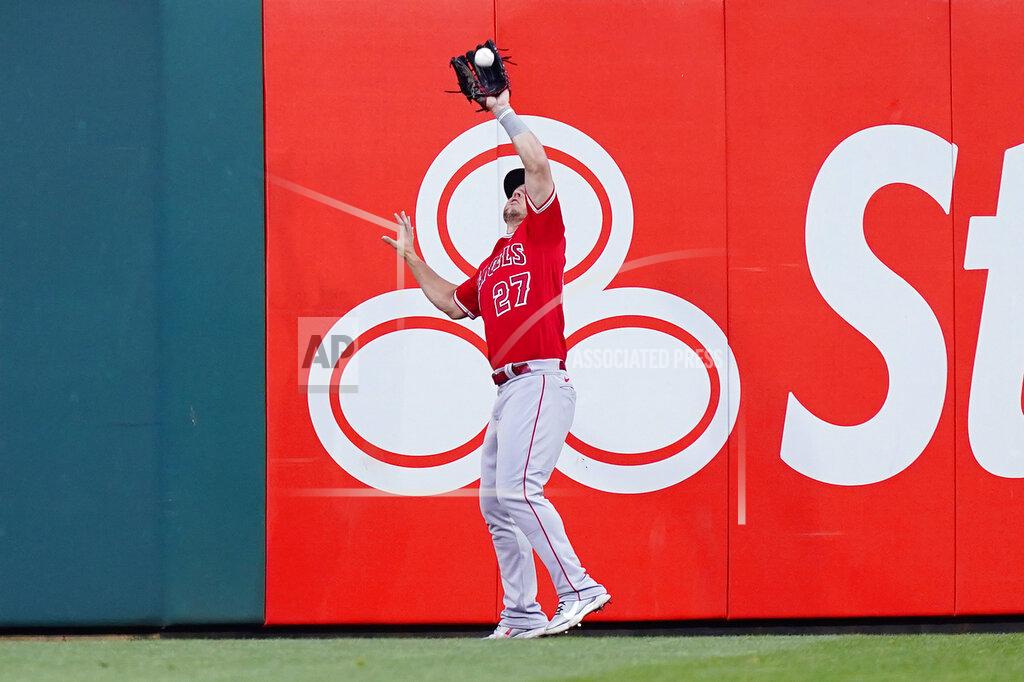 Matt Slocum Los Angeles Angels center fielder Mike Trout catches a fly out by Philadelphia Phillies' Kyle Schwarber during the second inning of a baseball game, Friday, June 3, 2022, in Philadelphia. (AP Photo/Matt Slocum)