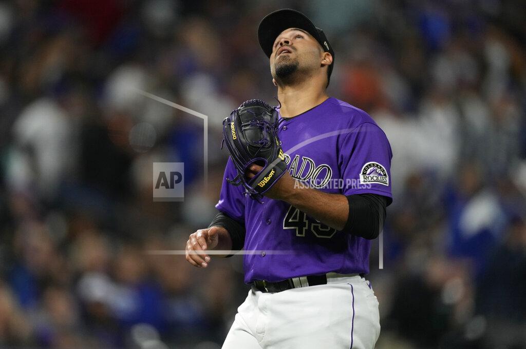 David Zalubowski Colorado Rockies starting pitcher Antonio Senzatela reacts after getting Los Angeles Dodgers' Corey Seager to fly out to end the top of the fifth inning of a baseball game Tuesday, Sept. 21, 2021, in Denver. (AP Photo/David Zalubowski)