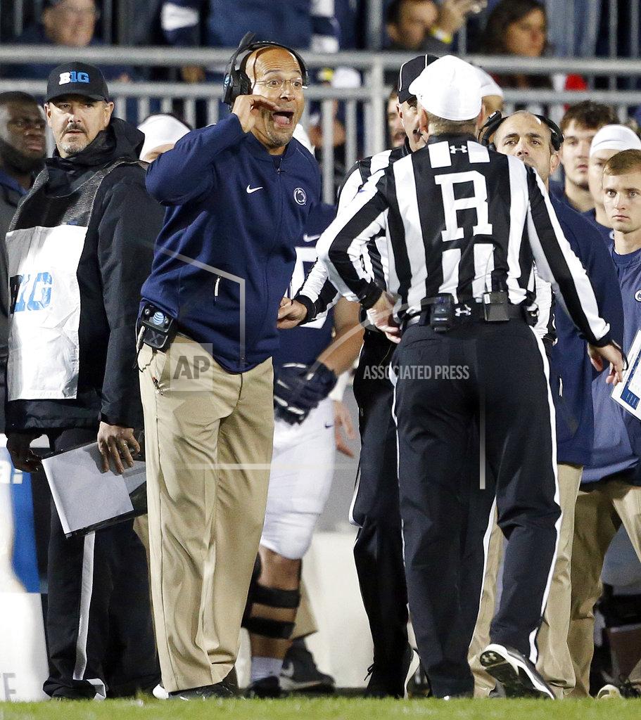 Chris Knight Penn State head coach James Franklin, front left, argues a call with the referees as the team takes on Michigan State during the second half of an NCAA college football game in State College, Pa., Saturday, Oct. 13, 2018. (AP Photo/Chris Knight)