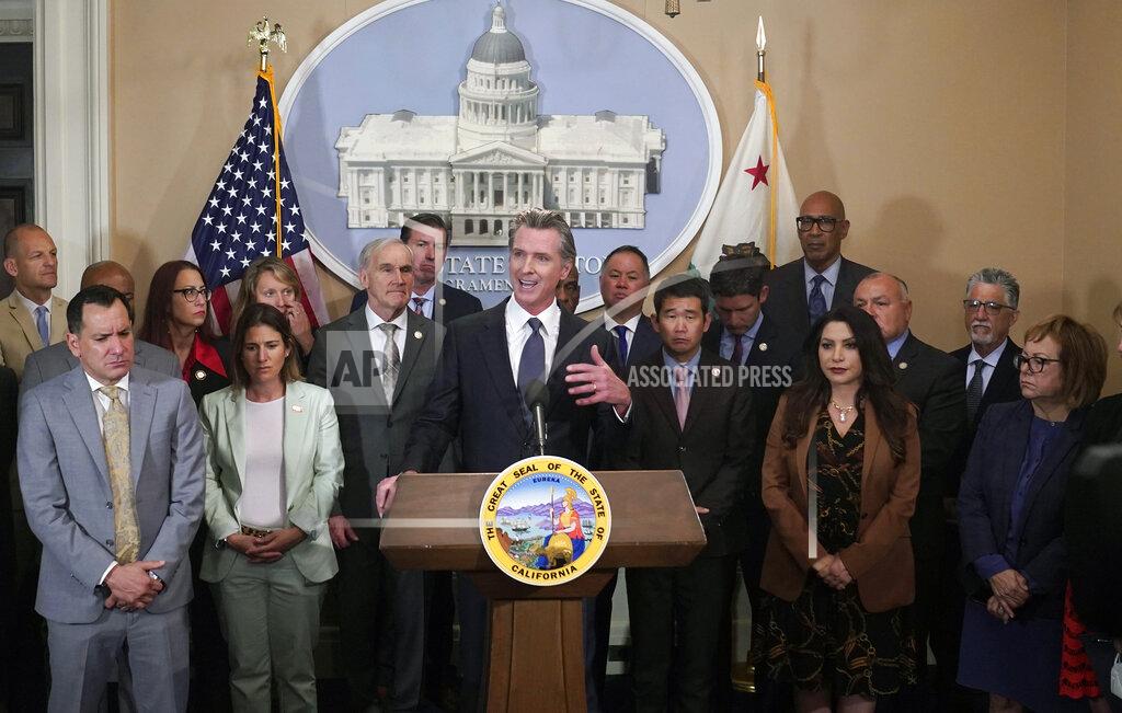 Rich Pedroncelli California Gov. Gavin Newsom discusses the recent mass shooting in Texas, during a news conference in Sacramento, Calif., Wednesday, May 25, 2022. Flanked by lawmakers from both houses of the state legislature, Newsom said he is ready to sign more restrictive gun measures passed by lawmakers.(AP Photo/Rich Pedroncelli)
