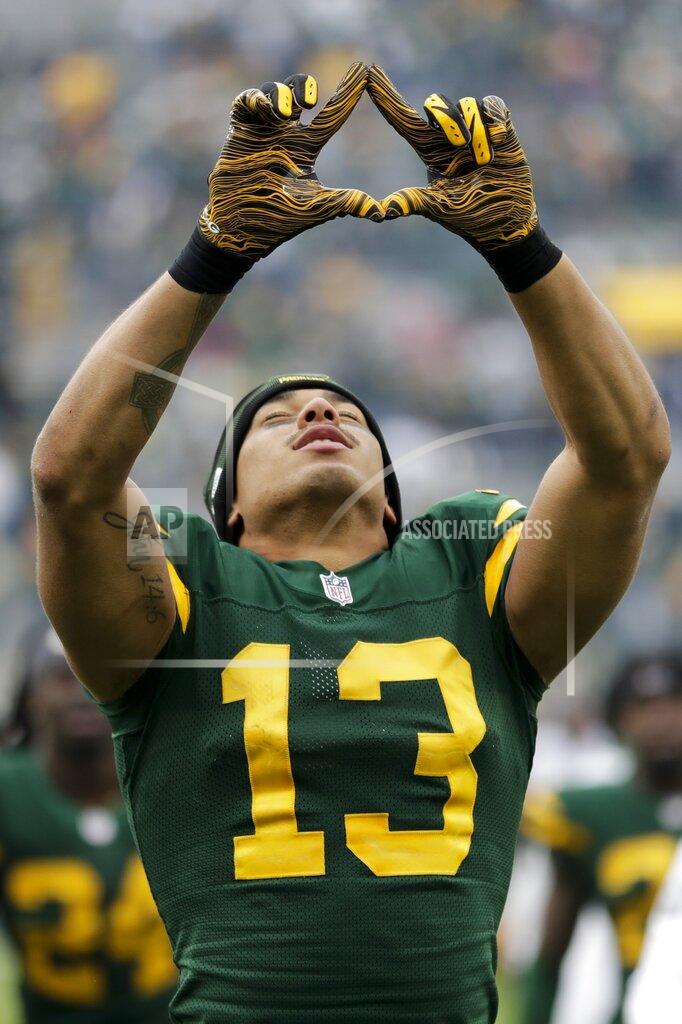 Aaron Gash Green Bay Packers' Allen Lazard reacts as he leaves the field after an NFL football game against the Washington Football Team Sunday, Oct. 24, 2021, in Green Bay, Wis. The Packers won 24-10. (AP Photo/Aaron Gash)