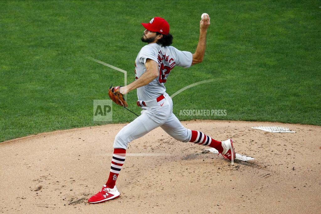 Jim Mone St. Louis Cardinals pitcher Daniel Ponce de Leon throws to a Minnesota Twins batter during the first inning of a baseball game Wednesday, July 29, 2020, in Minneapolis. (AP Photo/Jim Mone)