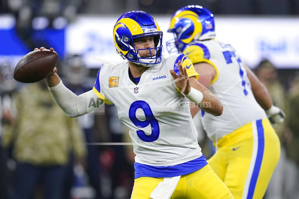 Marcio Jose Sanchez Los Angeles Rams quarterback Matthew Stafford throws a pass during the first half of an NFL football game against the Tennessee Titans, Sunday, Nov. 7, 2021, in Inglewood, Calif. (AP Photo/Marcio Jose Sanchez)
