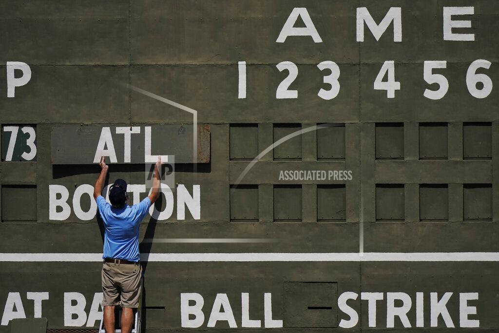 Brynn Anderson An attendance places the Atlanta Braves sign on the Green Monster score board before a spring training baseball game against the Boston Red Sox on Monday, March 1, 2021, in Fort Myers, Fla. (AP Photo/Brynn Anderson)