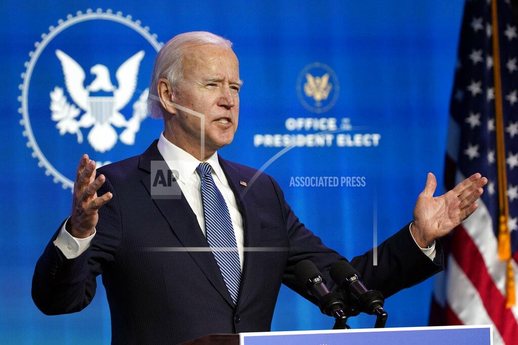 President-elect Joe Biden speaks during an event at The Queen theater in Wilmington, Del., Thursday, Jan. 7, 2021, to announce key nominees for the Justice Department. (AP Photo/Susan Walsh)