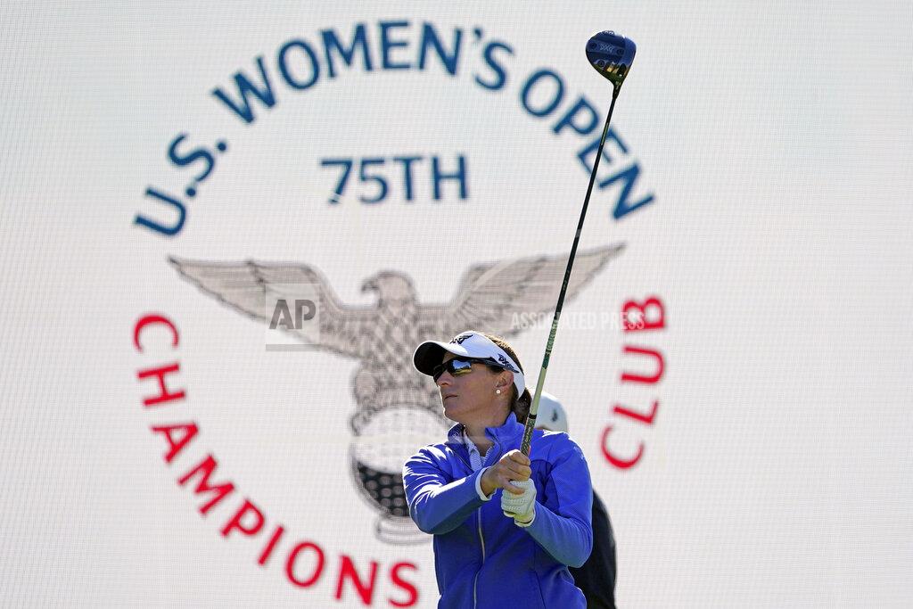 David J. Phillip Brittany Lang hits her tee shot on the first hole during a practice round at the U.S. Women's Open golf championship Tuesday, Dec. 8, 2020, in Houston.(AP Photo/David J. Phillip)