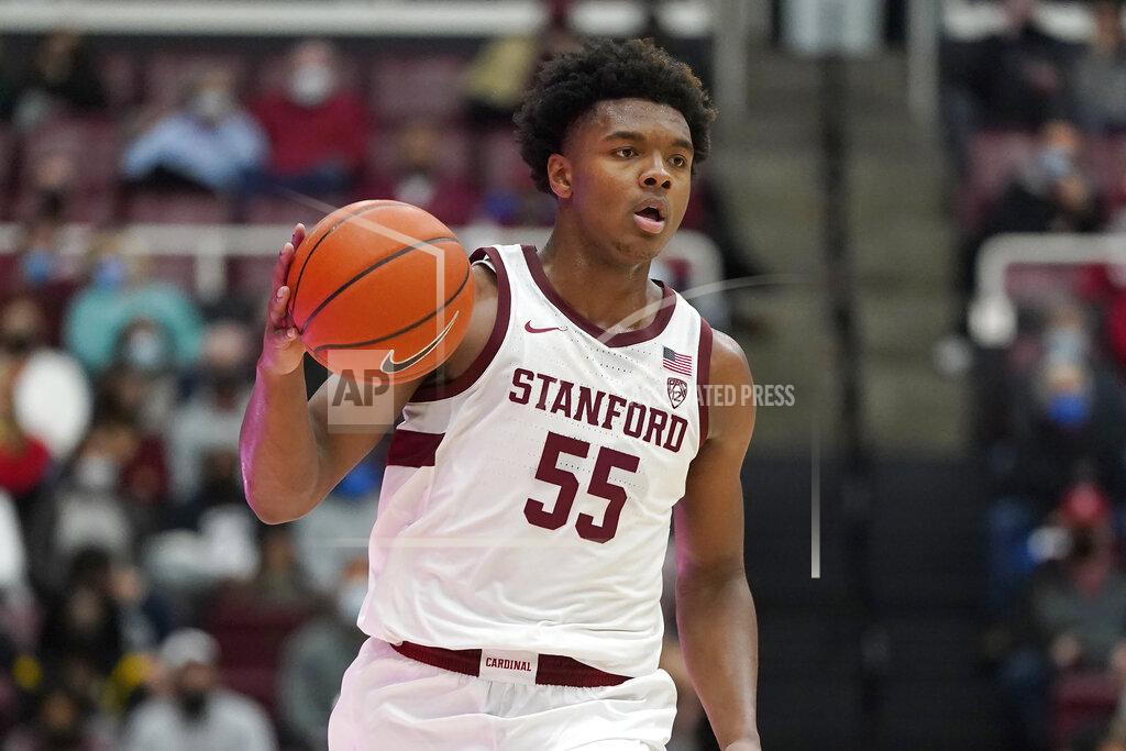 Jeff Chiu Stanford forward Harrison Ingram (55) dribbles up the court against Oregon during the second half of an NCAA college basketball game in Stanford, Calif., Sunday, Dec. 12, 2021. (AP Photo/Jeff Chiu)