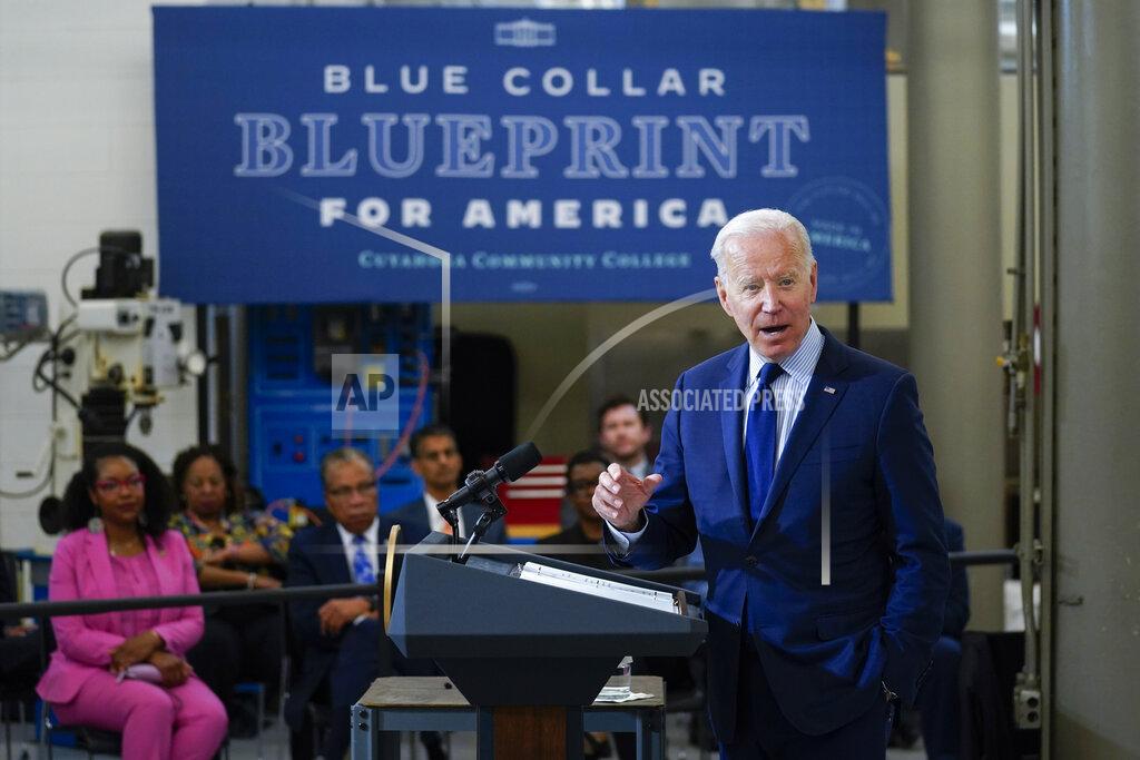 Evan Vucci President Joe Biden delivers remarks on the economy at the Cuyahoga Community College Metropolitan Campus, Thursday, May 27, 2021, in Cleveland. (AP Photo/Evan Vucci)