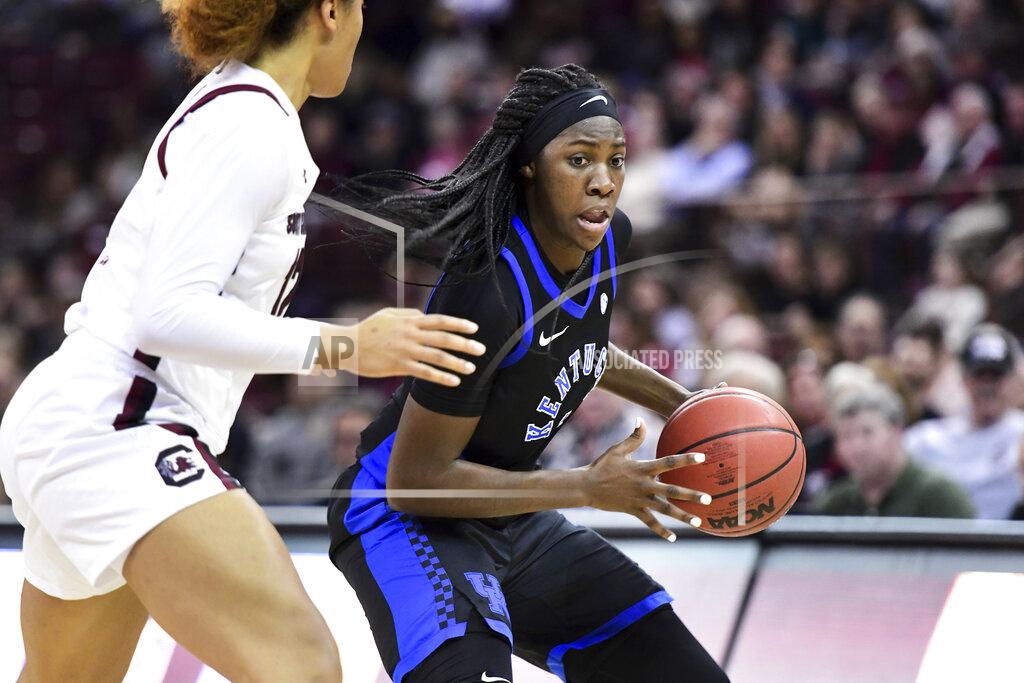 Sean Rayford Kentucky guard Rhyne Howard (10) dribbles the ball against South Carolina guard Breanna Beal during the second half of an NCAA college basketball game Thursday, Jan. 2, 2020, in Columbia, S.C. South Carolina defeated Kentucky 99-72. (AP Photo/Sean Rayford)