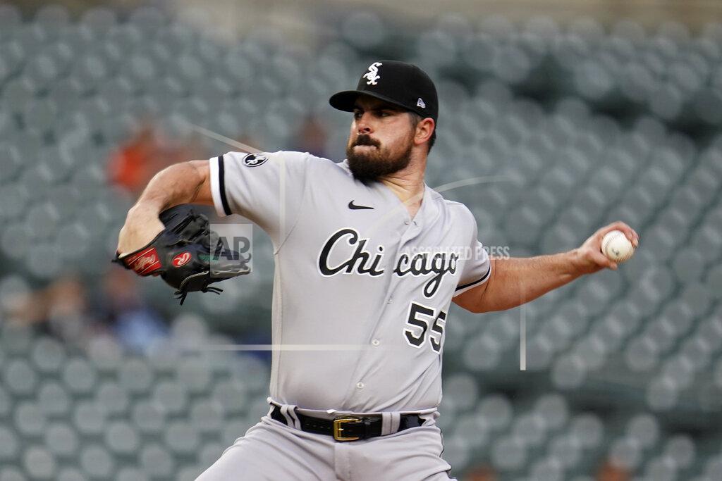 Paul Sancya Chicago White Sox pitcher Carlos Rodon throws against the Detroit Tigers in the first inning of a baseball game in Detroit, Monday, Sept. 20, 2021. (AP Photo/Paul Sancya)