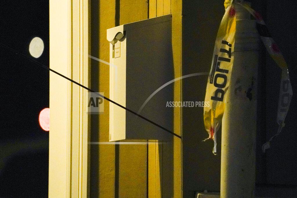Terje Bendiksby An arrow is seen in the wall after an attack in Kongsberg, Norway, Wednesday, Oct. 13, 2021. Several people have been killed and others injured by a man armed with a bow and arrow in a town west of the Norwegian capital, Oslo. (Terje Bendiksby/NTB Scanpix via AP)