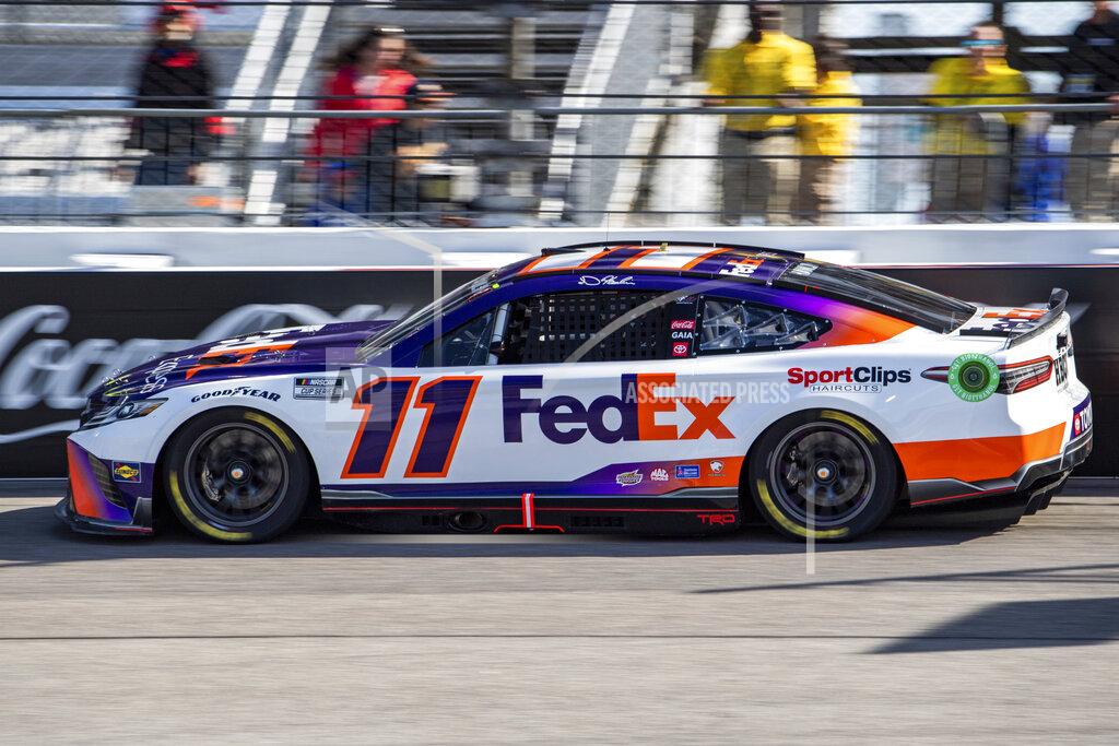 Mike Caudill Denny Hamlin drives during the NASCAR Cup Series auto race at Richmond Raceway on Sunday, April 3, 2022, in Richmond, Va. (AP Photo/Mike Caudill)