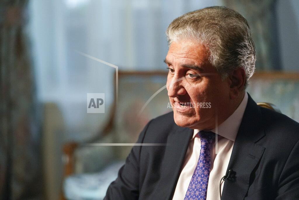 Mary Altaffer Pakistan's Foreign Minister Shah Mehmood Qureshi speaks during an interview with The Associated Press, Wednesday, Sept. 22, 2021, in New York. (AP Photo/Mary Altaffer)