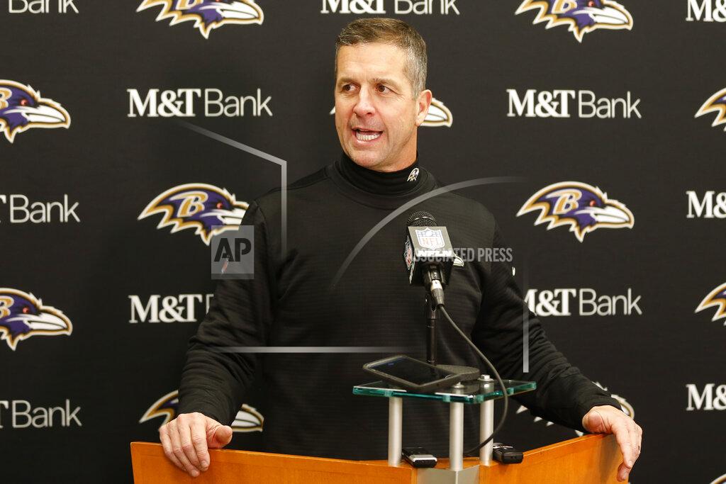 Ron Schwane Baltimore Ravens head coach John Harbaugh speaks at a news conference after the Ravens defeated the Cleveland Browns in an NFL football game, Sunday, Dec. 22, 2019, in Cleveland. (AP Photo/Ron Schwane)
