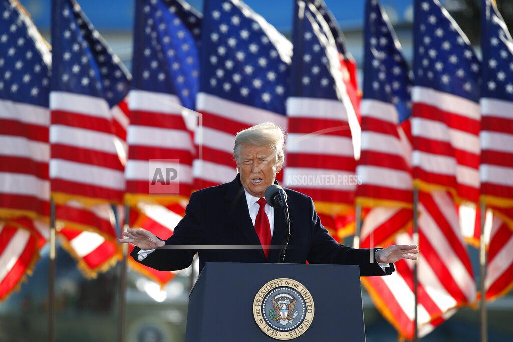 Luis M. Alvarez FILE - President Donald Trump speaks to crowd before boarding Air Force One at Andrews Air Force Base, Md., in this Wednesday, Jan. 20, 2021, file photo. Former President Donald Trump will find out this week whether he gets to return to Facebook. The social network’s quasi-independent Oversight Board says it will announce its decision Wednesday, May 5 on a case concerning the former president. Trump's account was suspended for inciting violence that led to the deadly Jan. 6 Capitol riots. (AP Photo/Luis M. Alvarez, File)