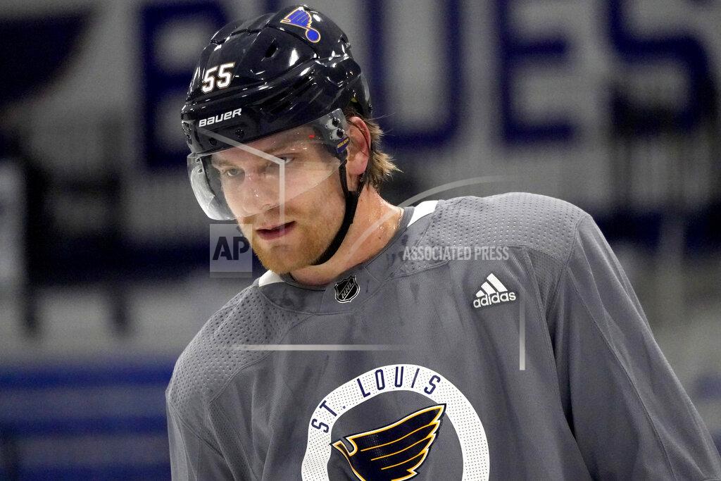 Jeff Roberson St. Louis Blues' Colton Parayko stands on the ice during NHL hockey training camp Tuesday, Jan. 5, 2021, in Maryland Heights, Mo. (AP Photo/Jeff Roberson)