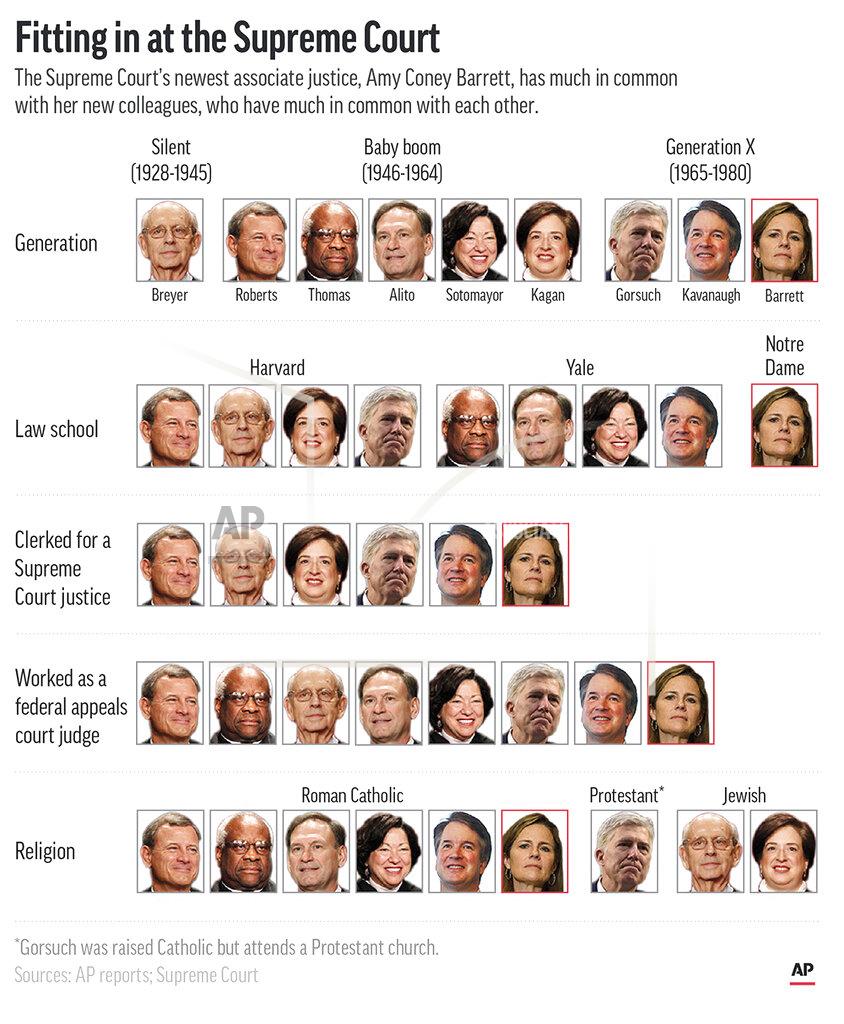 Kevin S. Vineys Graphic shows similarities and differences among sitting Supreme Court justices.