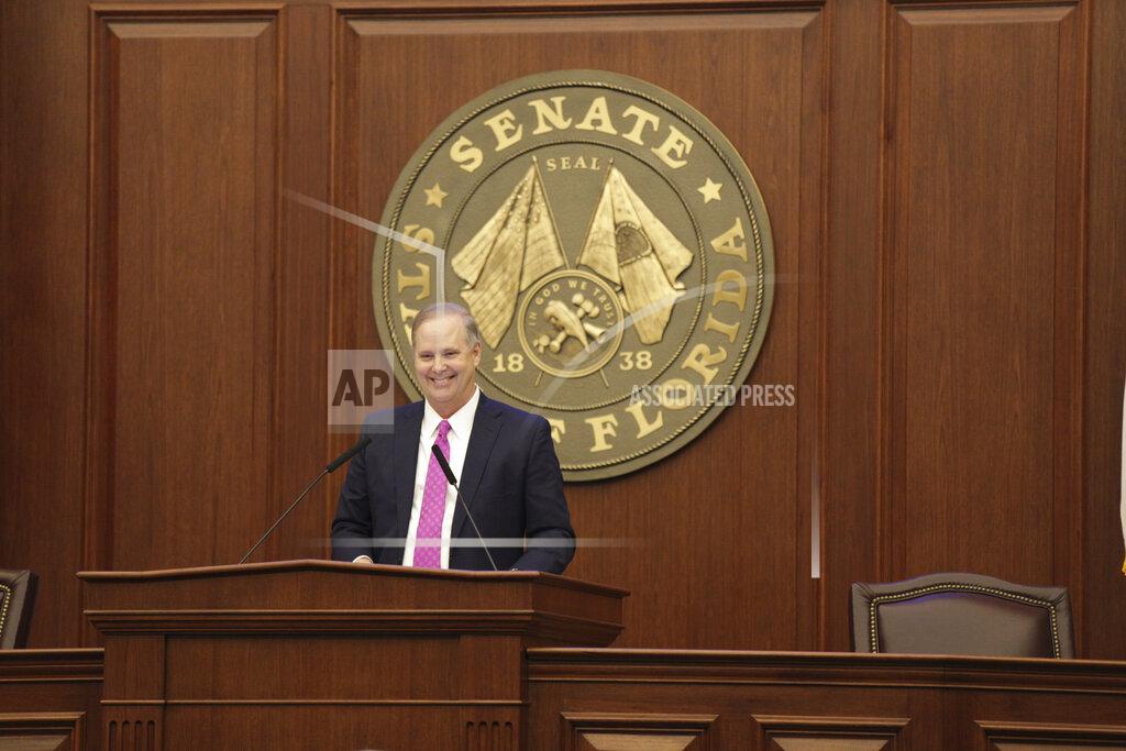 Tori Lynn Schneider Senate President Wilton Simpson speaks to the Senate on the first day of the 2021 Legislative Session at the Capitol in Tallahassee, Fla., Tuesday, March 2, 2021. (Tori Lynn Schneider/Tallahassee Democrat via AP)
