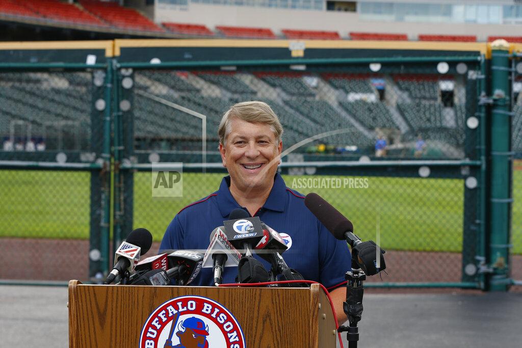 Jeffrey T. Barnes Rich Baseball operations president Mike Buczkowski addresses the media during a press conference announcing the Toronto Blue Jays will play their 2020 home games at Sahlen Field, their Triple-A affiliate, Friday, July 24, 2020, in Buffalo N.Y. (AP Photo/Jeffrey T. Barnes)
