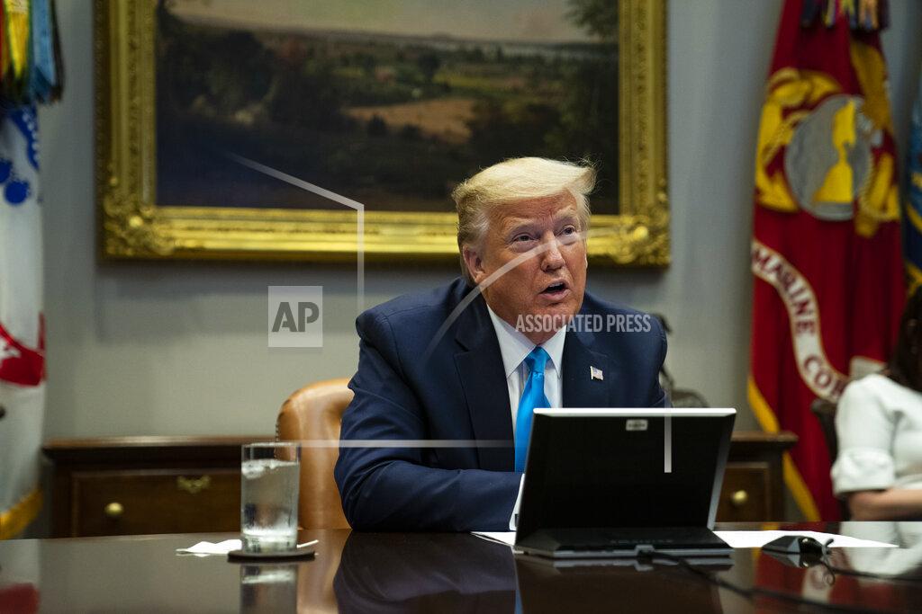Evan Vucci President Donald Trump speaks during a conference call with banks on efforts to help small businesses during the coronavirus pandemic, at the White House, Tuesday, April 7, 2020, in Washington. (AP Photo/Evan Vucci)