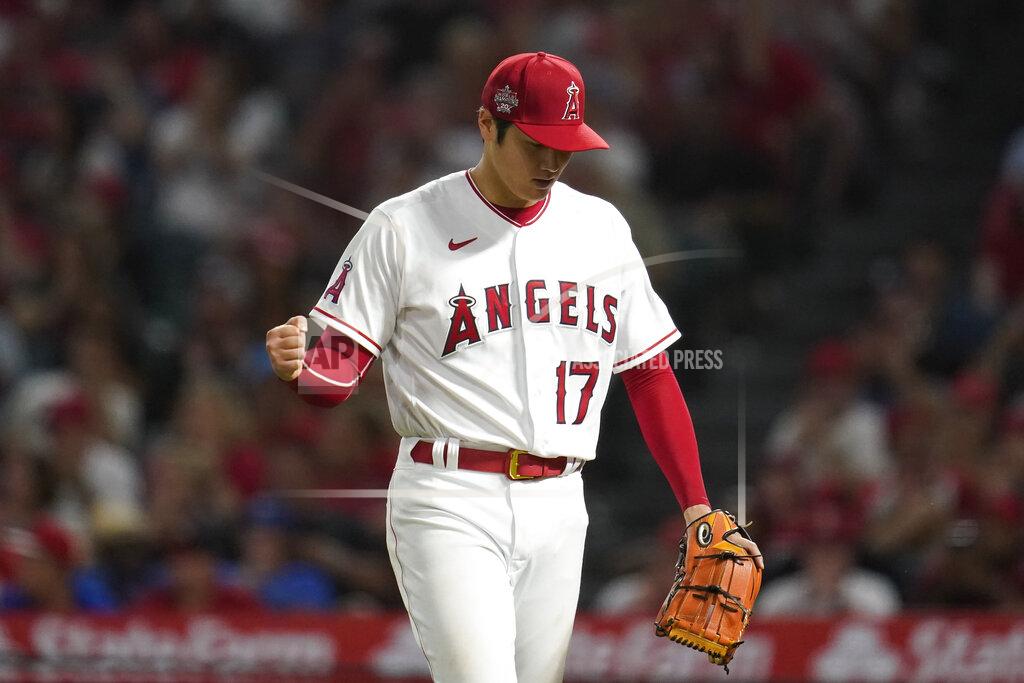 Ashley Landis Los Angeles Angels starting pitcher Shohei Ohtani (17) reacts after the top of the sixth inning of a baseball game against the Kansas City Royals in Anaheim, Calif., Wednesday, June 22, 2022. (AP Photo/Ashley Landis)