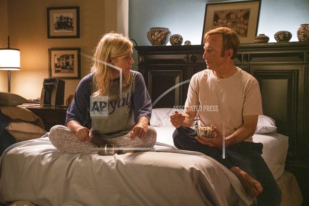 Greg Lewis This image released by AMC shows Rhea Seehorn, left, and Bob Odenkirk in a scene from "Better Call Saul." The Screen Actors Guild has nominated the cast for a SAG Award for best ensemble in a drama series. (Greg Lewis/AMC/Sony Pictures Television via AP)