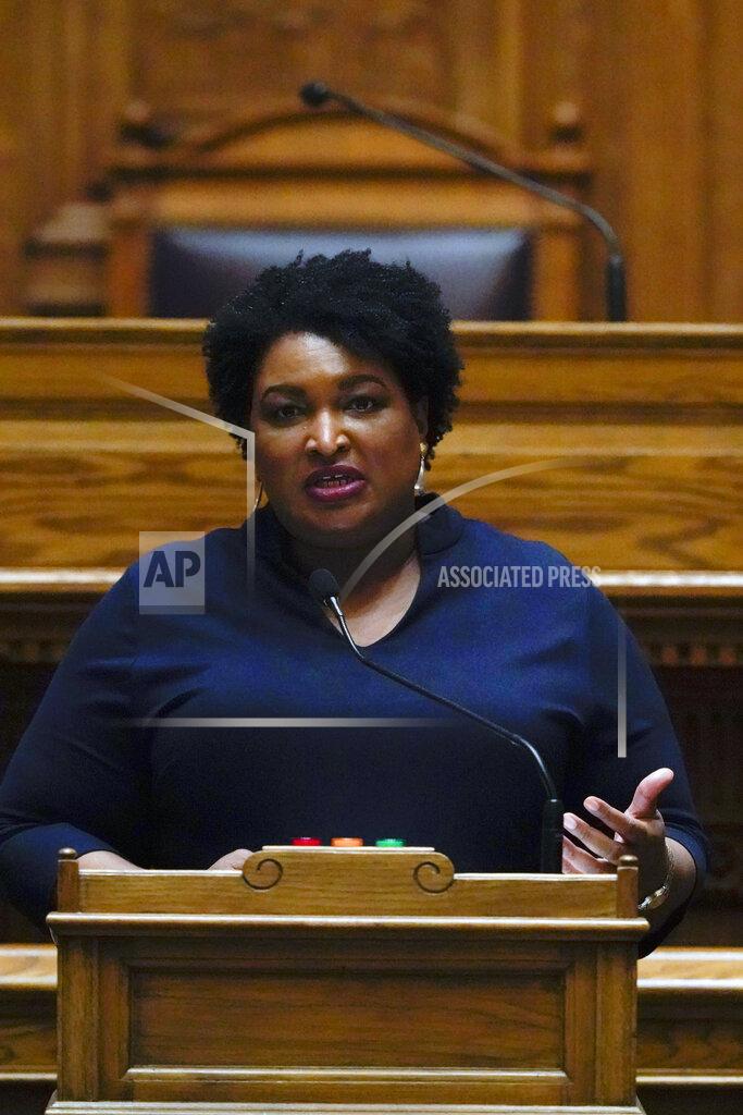 John Bazemore Democrat Stacey Abrams speaks before members of Georgia's Electoral College cast their votes at the state Capitol, Monday, Dec. 14, 2020, in Atlanta. (AP Photo/John Bazemore, Pool)
