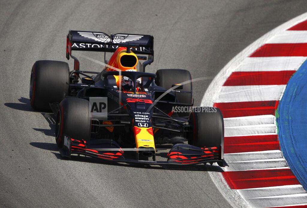 Bryn Lennon Red Bull driver Max Verstappen of the Netherlands steers his car during the Formula One Grand Prix at the Barcelona Catalunya racetrack in Montmelo, Spain, Sunday, Aug. 16, 2020. (Bryn Lennon, Pool via AP)