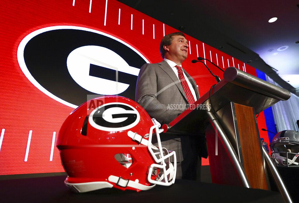 Compton@Ajc.com Georgia head coach Kirby Smart speaks during a press conference at the Southeastern Conference NCAA college football media days in Hoover, Ala., Tuesday, July 16, 2019. (Curtis Compton /Atlanta Journal-Constitution via AP)