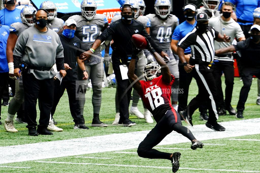 Brynn Anderson Atlanta Falcons wide receiver Calvin Ridley (18) makes the castch against the Detroit Lions during the first half of an NFL football game, Sunday, Oct. 25, 2020, in Atlanta. (AP Photo/Brynn Anderson)