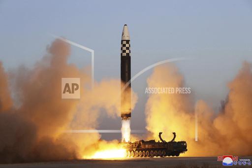 FILE - This photo provided by the North Korean government shows what it says is an intercontinental ballistic missile in a launching drill at the Sunan international airport in Pyongyang, North Korea on March 16, 2023. Independent journalists were not given access to cover the event depicted in this image distributed by the North Korean government. The content of this image is as provided and cannot be independently verified. Korean language watermark on image as provided by source reads: &quot;KCNA&quot; which is the abbreviation for Korean Central News Agency. (Korean Central News Agency/Korea News Service via AP, File)
