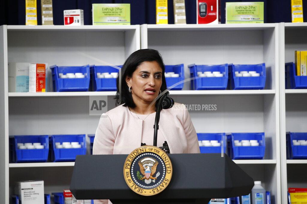 Administrator of the Centers for Medicare and Medicaid Services Seema Verma speaks during an event with President Donald Trump to sign executive orders on lowering drug prices, in the South Court Auditorium in the White House complex, Friday, July 24, 2020, in Washington. (AP Photo/Alex Brandon)