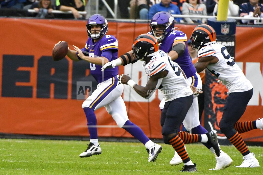Matt Marton Minnesota Vikings quarterback Kirk Cousins scrambles during the half of an NFL football game against the Chicago Bears Sunday, Sept. 29, 2019, in Chicago. (AP Photo/Matt Marton)