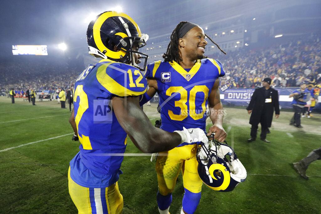 Marcio Jose Sanchez Los Angeles Rams running back Todd Gurley, right, and wide receiver Brandin Cooks celebrate after their win in an NFL divisional football playoff game against the Dallas Cowboys Saturday, Jan. 12, 2019, in Los Angeles. (AP Photo/Marcio Jose Sanchez)