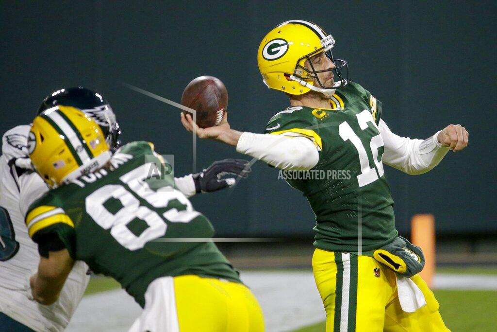 Mike Roemer Green Bay Packers' Aaron Rodgers throws a pass during the second half of an NFL football game against the Philadelphia Eagles Sunday, Dec. 6, 2020, in Green Bay, Wis. (AP Photo/Mike Roemer)