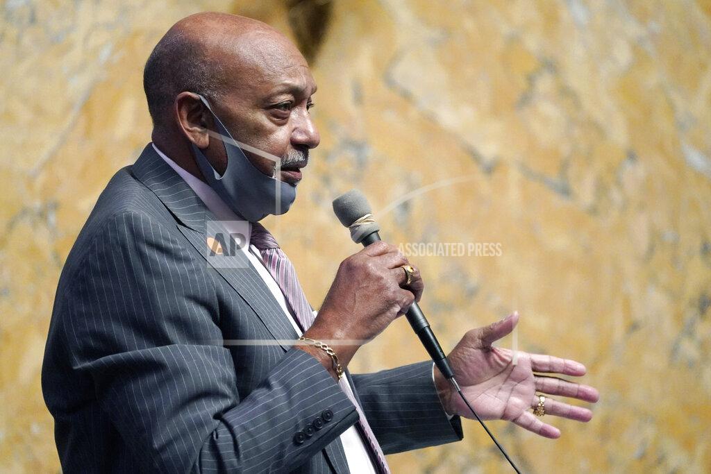 Rogelio V. Solis Rep. Bo Brown, D-Jackson, asks a question on a rural broadband bill in the House Chamber at the Capitol in Jackson, Miss., Tuesday, March 30, 2021. (AP Photo/Rogelio V. Solis)